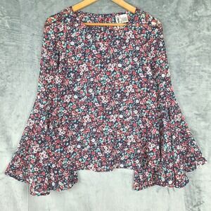 Womens Top Small Floral Festival Fairy Boho Hippie Flare‎ Sleeve Sheer Feminine